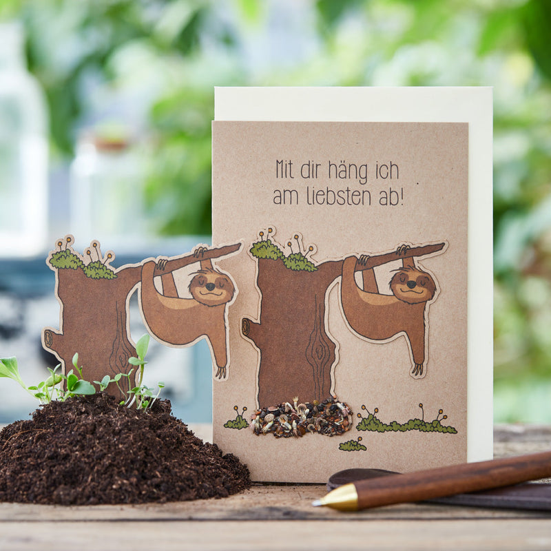 Sloth Greeting Card with Seed Plug - Handmade — Die Stadtgärtner