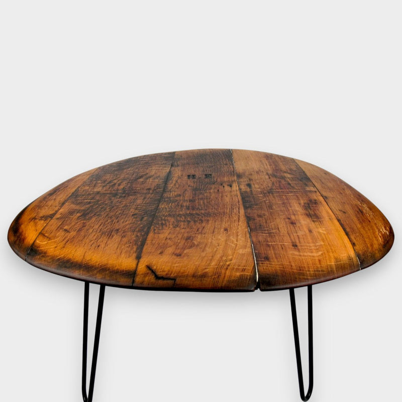 Couchtisch aus altem Weinfassdeckel Ø80cm „H.E.“ – Handgefertigt | Rustikal | Nachhaltig — Handworkz
