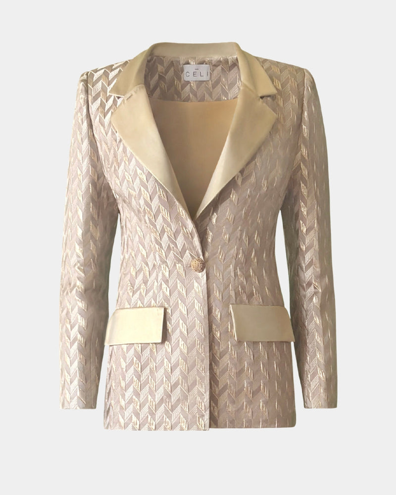 ALINE CELI COUTURE Brocade Blazer Gold Relief Satin Lapels Recycled — Aline CELI