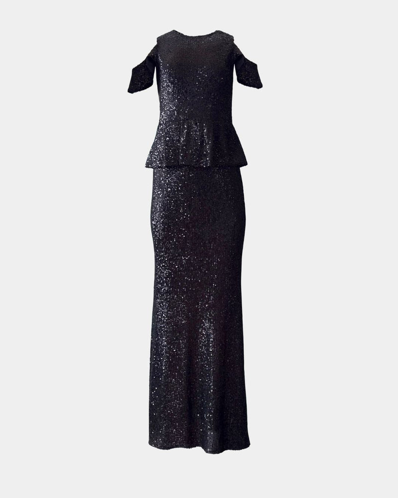 Peplum Kleid mit Pailletten – Lang | Aline CELI — Aline CELI