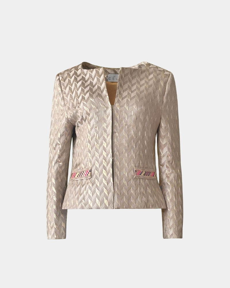 Blazer Sustainable Fabric Amika – Collarless Chevron Pattern Ethically made — Aline CELI