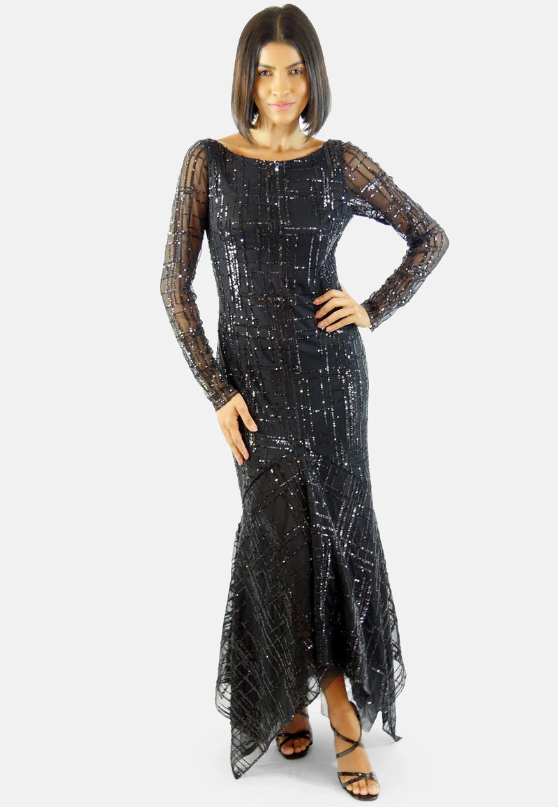 Aline CELI Dress Marry – Maxi Dress Recycled Polyester Sequins High-Low-Mermaid — Aline CELI