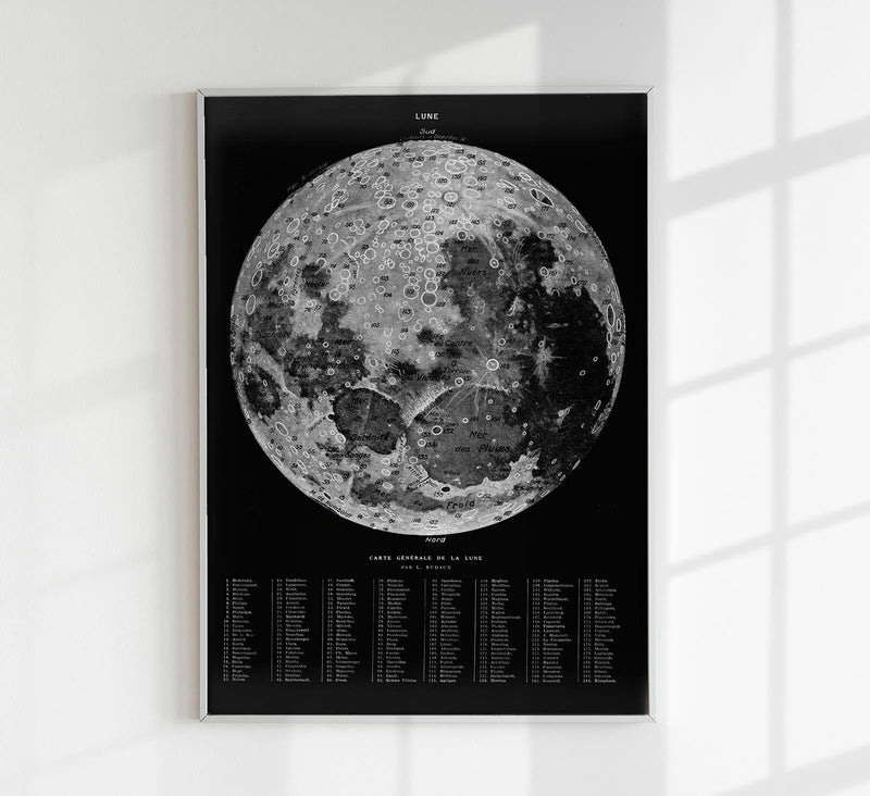 Moon Map Black Astronomical Poster - Print on Archival Paper — Patroa Studio