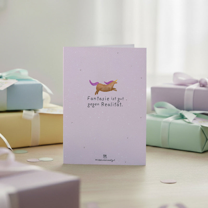 Grußkarte Fantasie ist gut gegen Realität – Saatpapier mit Wildblumensamen — Die Stadtgärtner
