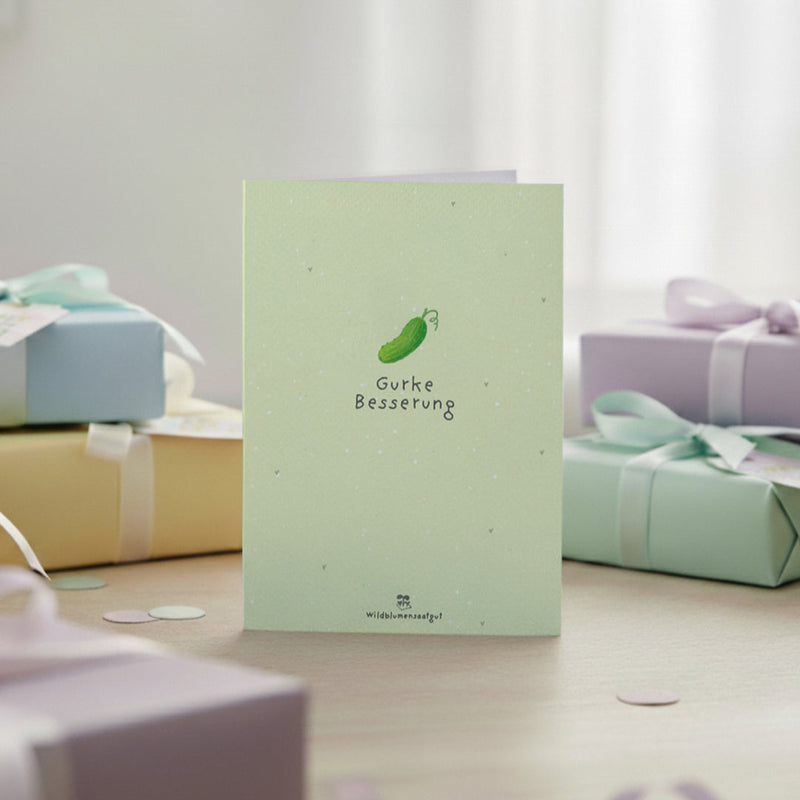 Grußkarte Gurke Besserung – Saatpapier mit Wildblumensamen — Die Stadtgärtner