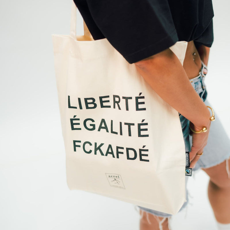 FCKAFDÉ Premium Tote Bag Nature & Black – 100% recycelte Baumwolle — arrel - responsible apparel