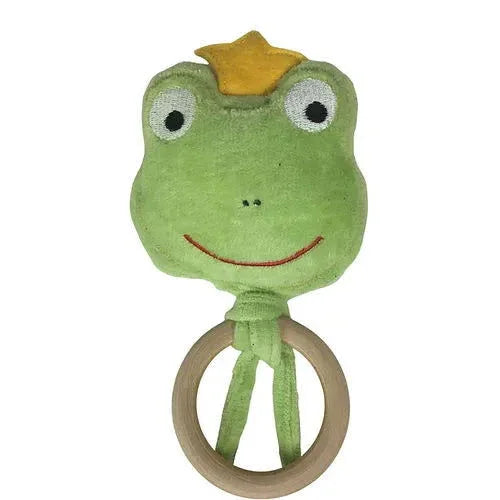 Bio Rassel mit Holz-Beißring Froschkönig – Greifling aus Baumwolle — Pat & Patty