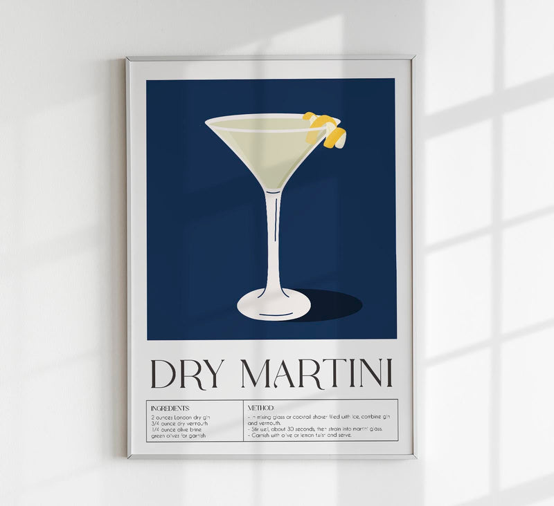 Dry Martini Drink Dark Blue Art Poster – Fine Art Print Cocktailkunst — Patroa Studio