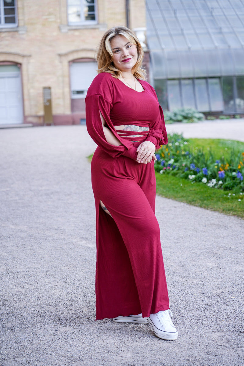 Farrah Comfy Pants berry – Tencel™ High Waist with Slit — Vivien Joy