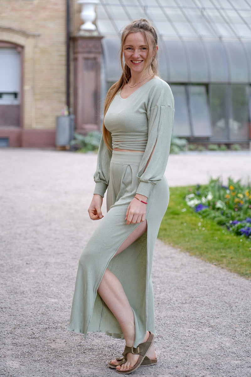 Farrah Comfy Pants mit Schlitz mint – Tencel™ High Waist — Vivien Joy
