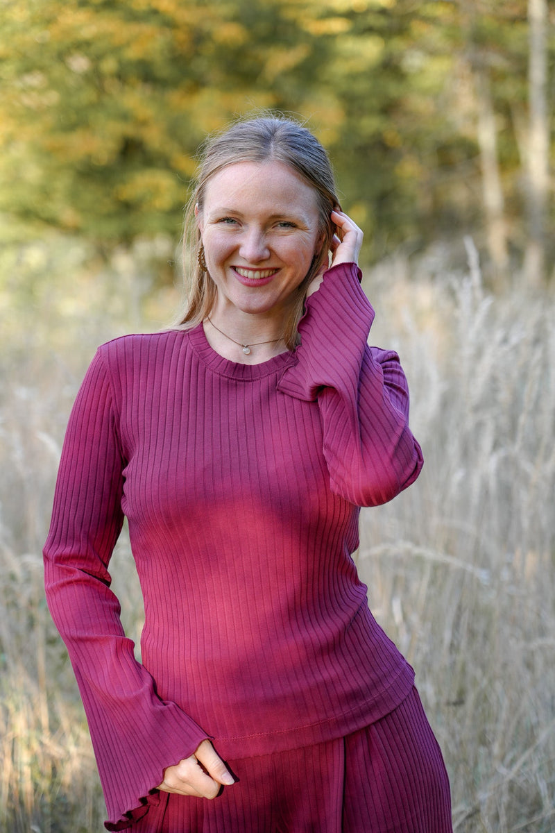 Lya long jumper Fuchsia – organic cotton, fair trade — Vivien Joy