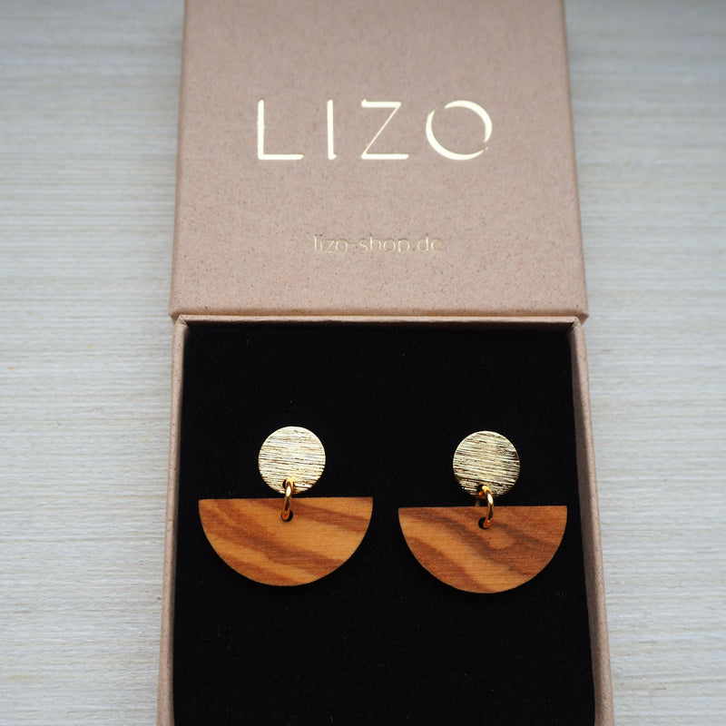 Olive Wood Half Moon Drop Earrings – Handmade in Cologne — LIZO
