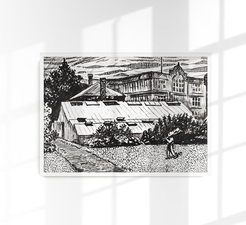 Figure and Buildings Drawing by Henry Lyman – Kunstdruck Poster — Patroa Studio
