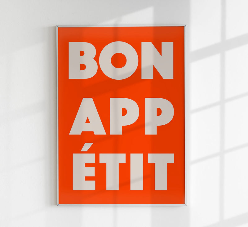 Bon Appétit Coral Red Art Print – Fine Art Kunstdruck Typografie — Patroa Studio