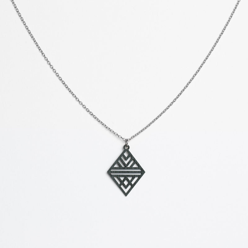 "Tribal Echo" Necklace Wooden Pendant - featherlight handmade hypoallergenic — FEINFORMART