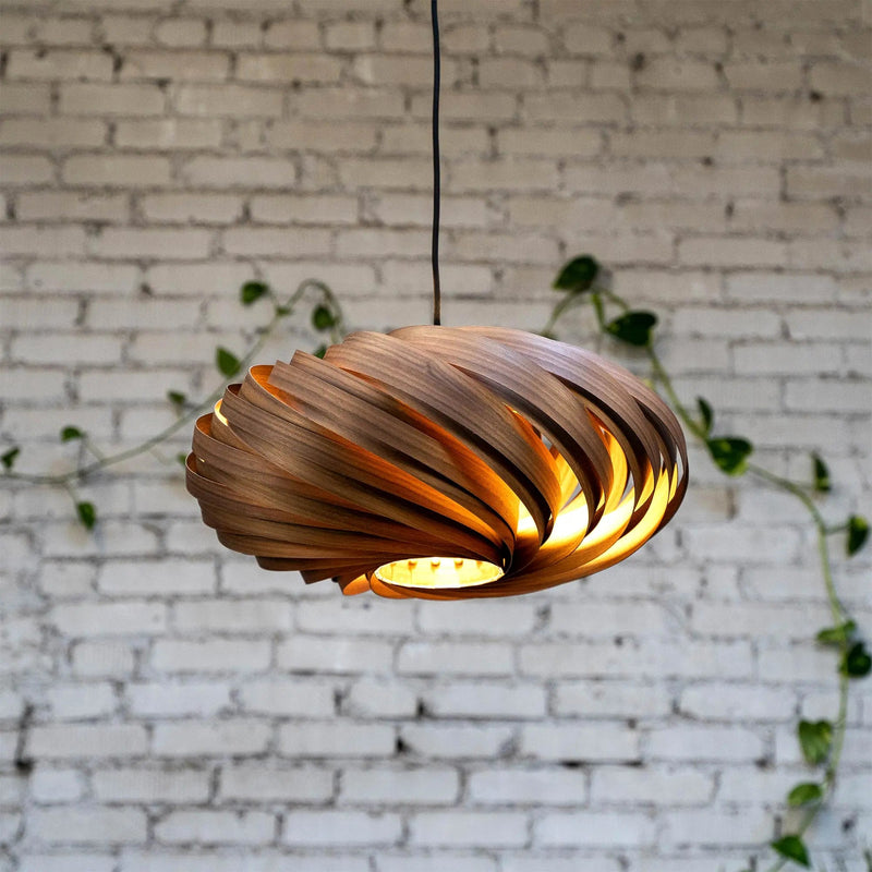 Veneria Pendant Light 50 cm Walnut Wood – Spiral Design with Natural Light — Gofurnit