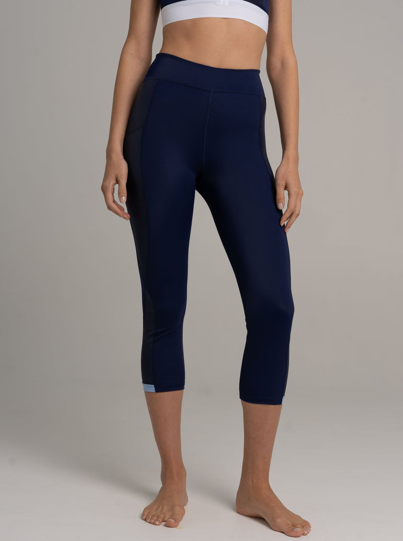 Honolulu 3/4 Leggings Night Blue High Waist Side Pocket — BODY Guard Activewear