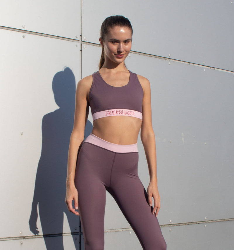 Sports Bra Lagonisi Purple Gray/Pink – Medium Support, Back Pocket, Recycled Material — BODY Guard Activewear