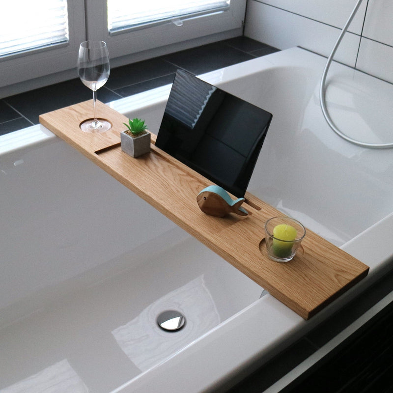 LEA Oak Bathtub Caddy – Bath Board with Tablet Slot — Woodkopf