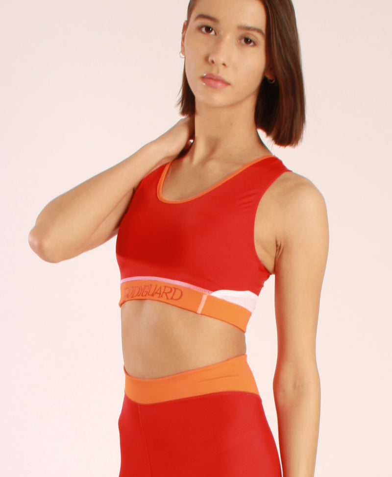 Sports Bra Eyemouth Rot – Elastisches Unterbrustband | Recyceltes ECONYL® | Netz-Einsatz — BODY Guard Activewear