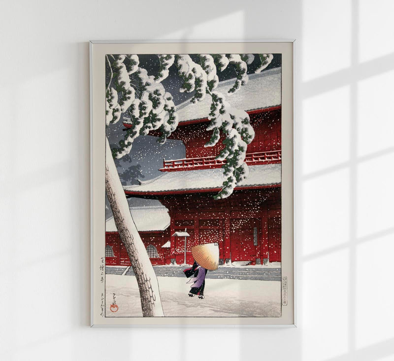 Geisha in the Snow by Hasui Poster – Japanische Winter-Szene | Fine Art Print | Canvas — Patroa Studio