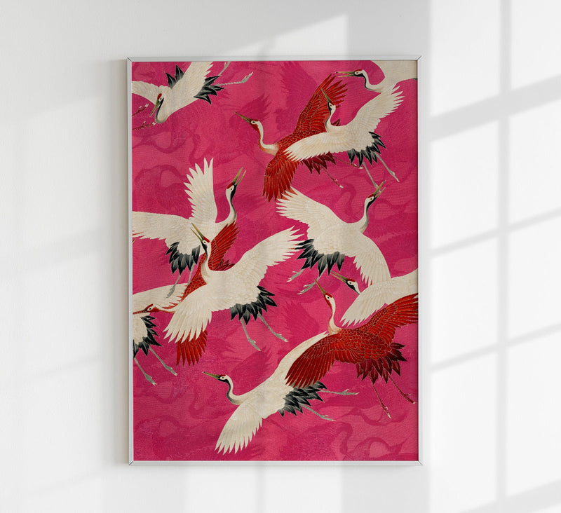 Pink Cranes in Kimono Poster – Japanisches Design Fine Art Print UV-beständig — Patroa Studio
