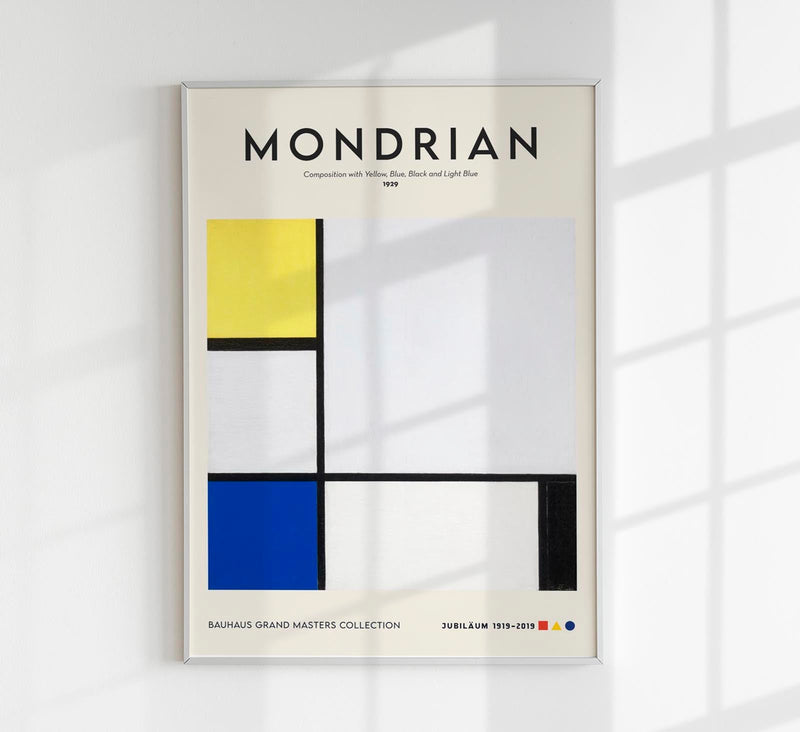 Composition with Yellow, Blue, Black and Light Blue Poster – Mondrian Kunstdruck — Patroa Studio