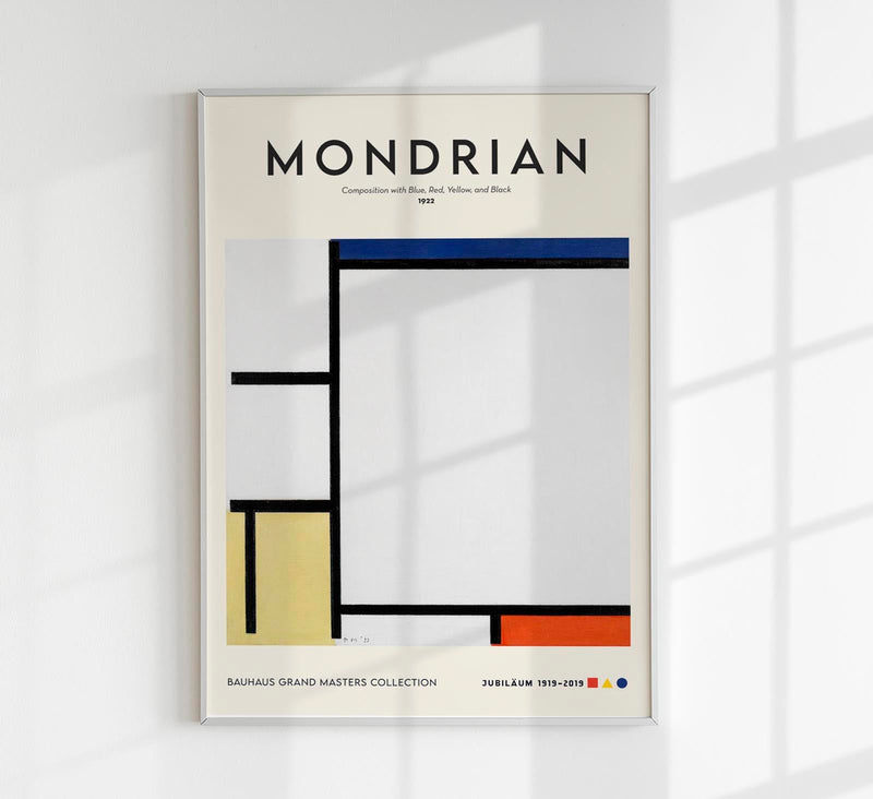 Piet Mondrian Exhibition Poster – Composition with Blue, Red, Yellow, and Black — Patroa Studio