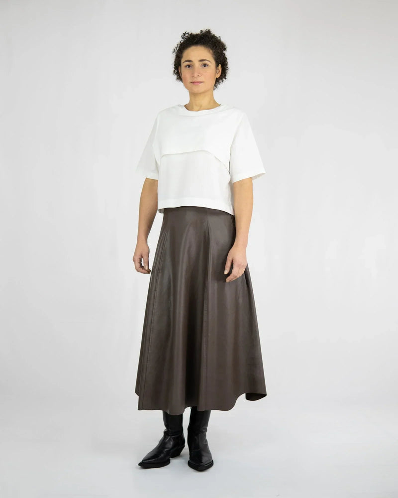 JULA Midi Skirt high-waisted vegan leather organic cotton Berlin — KEIJN