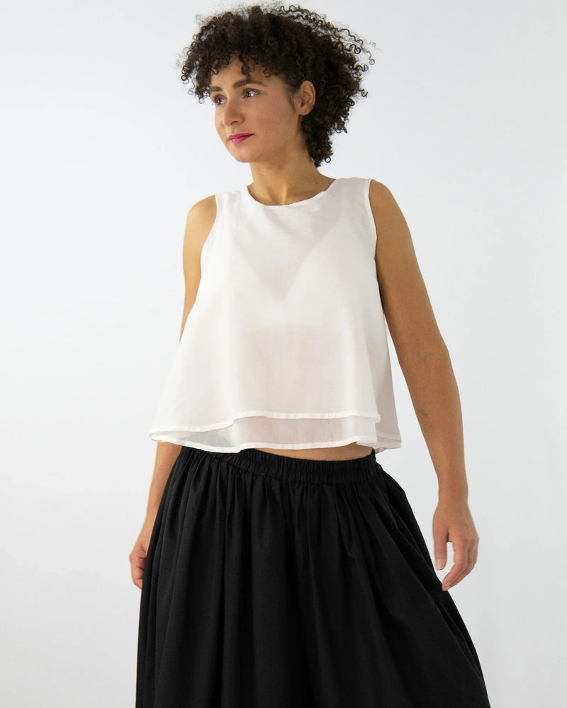 WHII Sleeveless Blouse in Layered Design – Silk-Cotton Blend, Made in Berlin — KEIJN