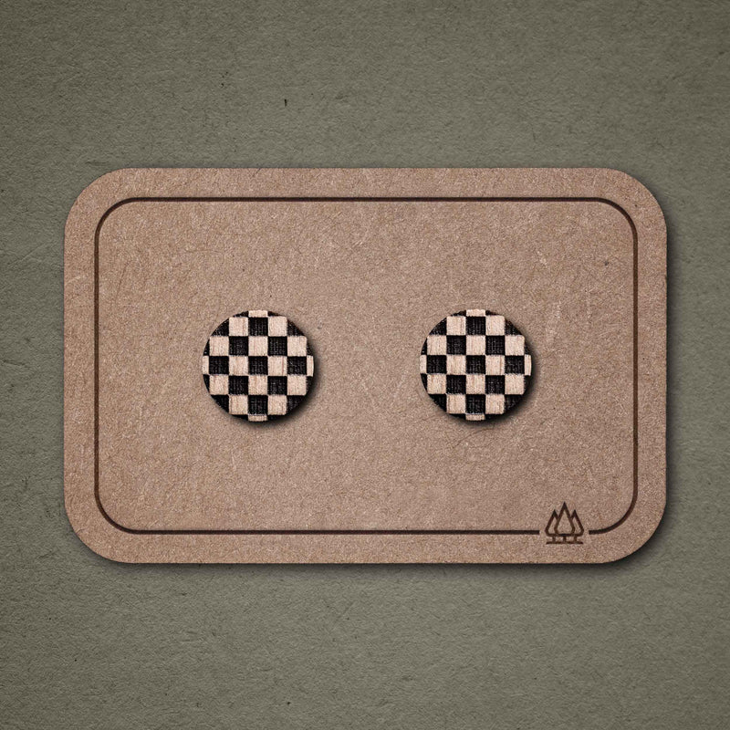 Wooden Checkered Stud Earrings – Handmade — FEINFORMART