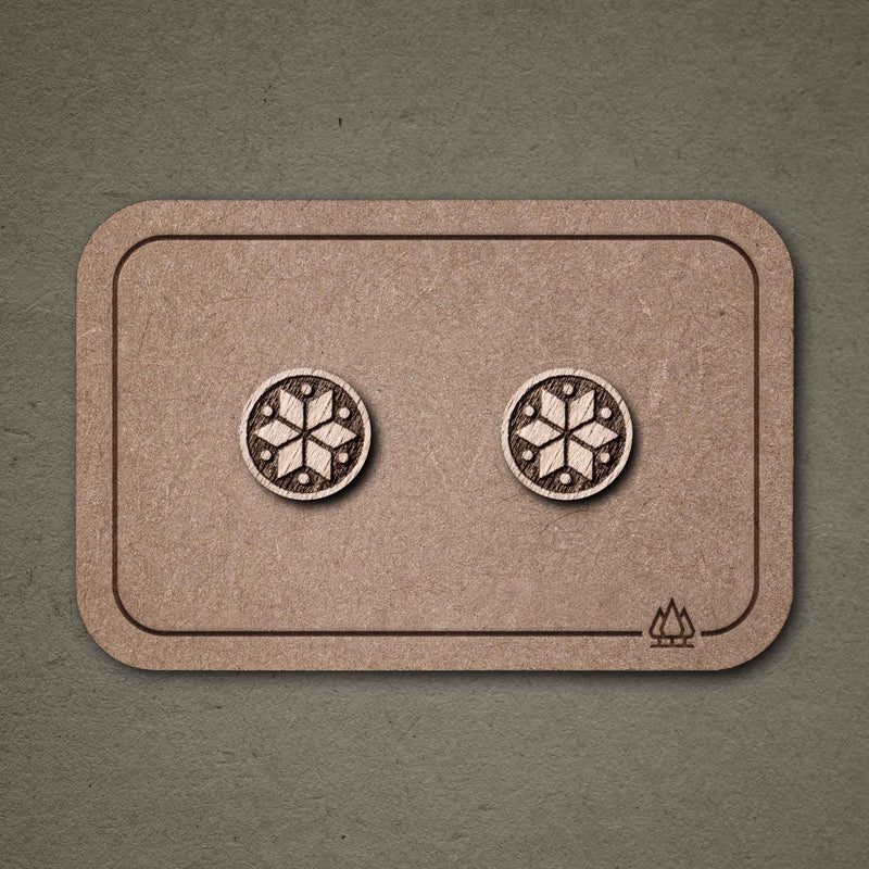 Dark Geometric Flower Wooden Stud Earrings 9mm — FEINFORMART