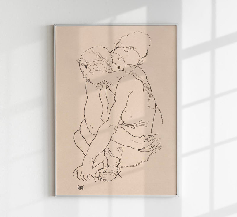 Woman and Girl Embracing by Egon Schiele – Kunstdruck Poster — Patroa Studio
