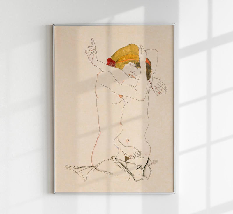 Two Women Embracing by Egon Schiele – Kunstdruck Poster — Patroa Studio