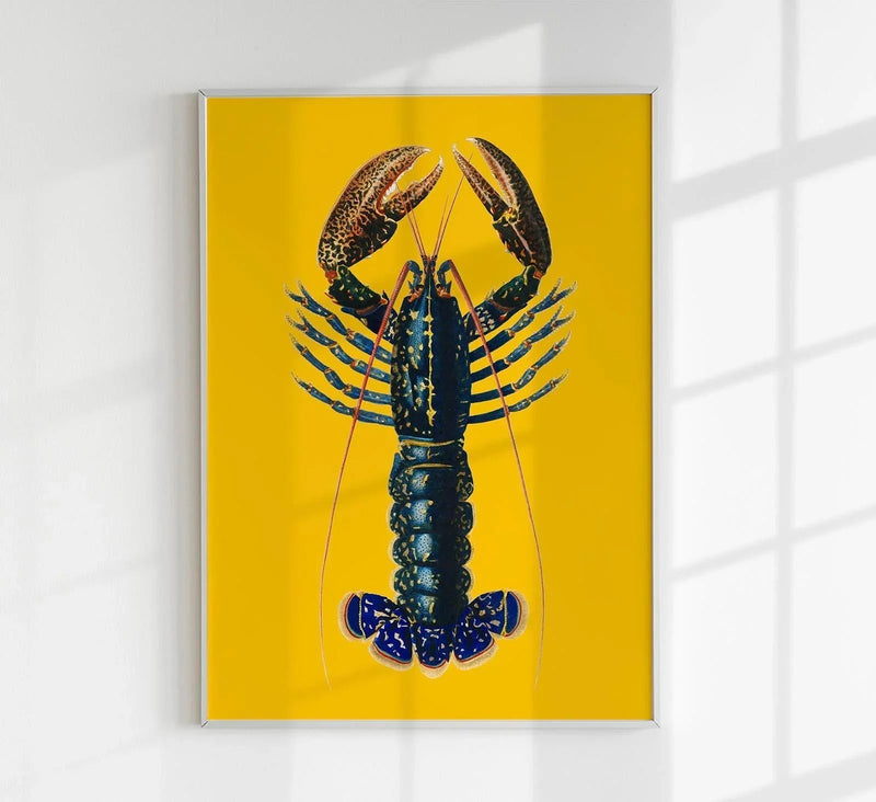 The Yellow Lobster Poster – Kunstdruck Hummer maritime Wanddeko handgefertigt Berlin — Patroa Studio