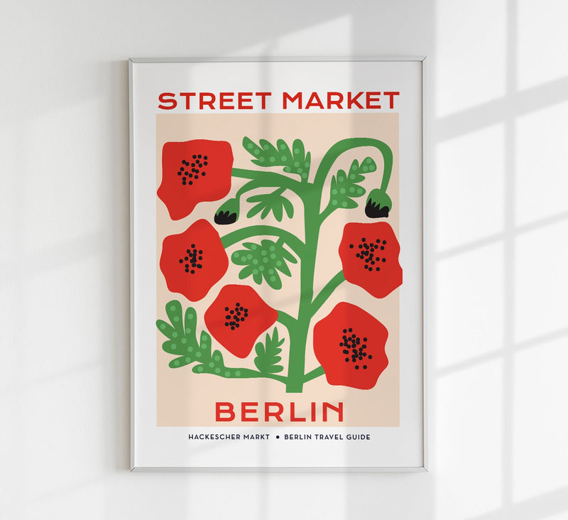 Berlin Street Market Red Flowers Graphic Art Poster – Fine Art Print Botanical Modern — Patroa Studio