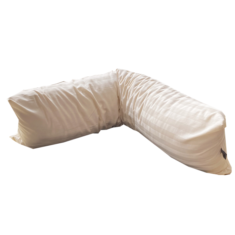 Villa Jade° Seitenschläfer Kissenbezug 100% KbA Baumwoll-Satin natur-gestreift — schlafraum.shop