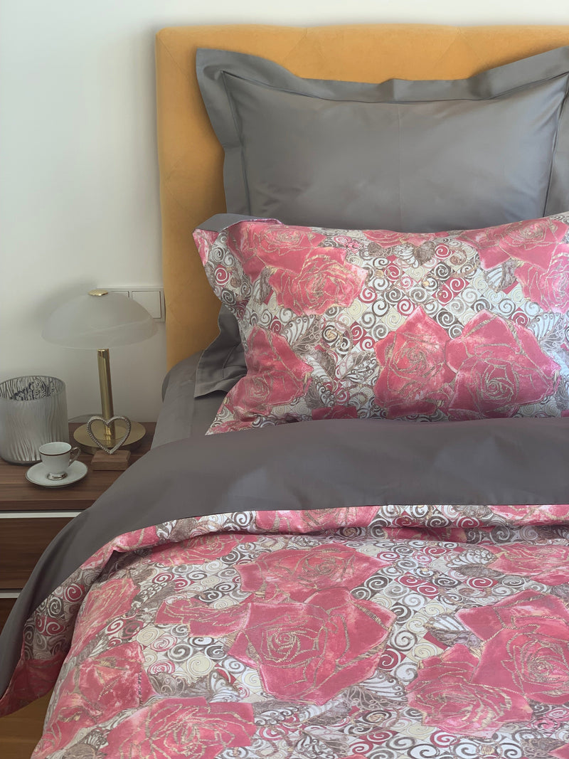 Silver Rose Bed Linen Set – 100% mercerized cotton, 300 TC sateen, easy-iron — von der Thannen Luxury Bedding