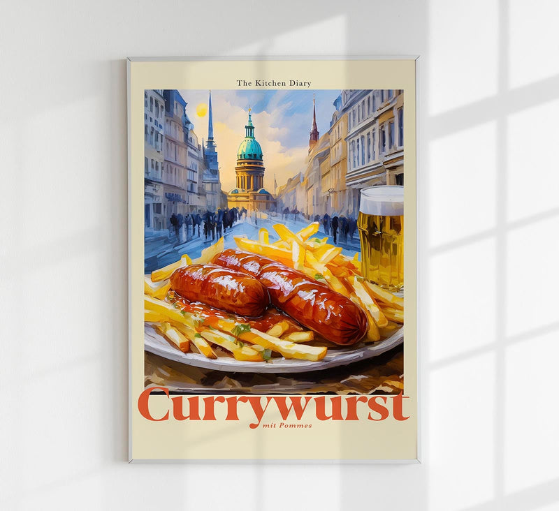 The Kitchen Diary: Currywurst Art Poster – Grafische Food-Illustration — Patroa Studio