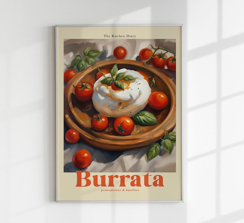 The Kitchen Diary: Burrata, Cherry Tomatoes & Basil – Culinary Art Poster UV-resistant — Patroa Studio