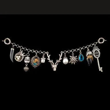 Women's Charivari with Deer – 10 Charms, 23 cm | Antique Silver — I bin I Schmuck und Werk