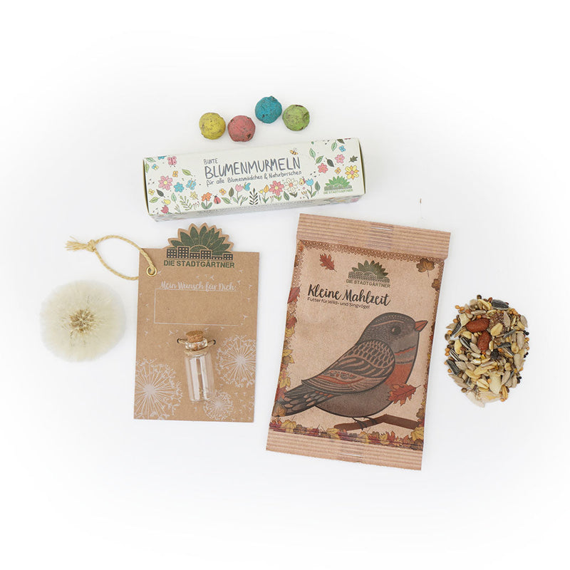 3-piece set for your Advent calendar - flower marbles, bird food, wish granter — Die Stadtgärtner
