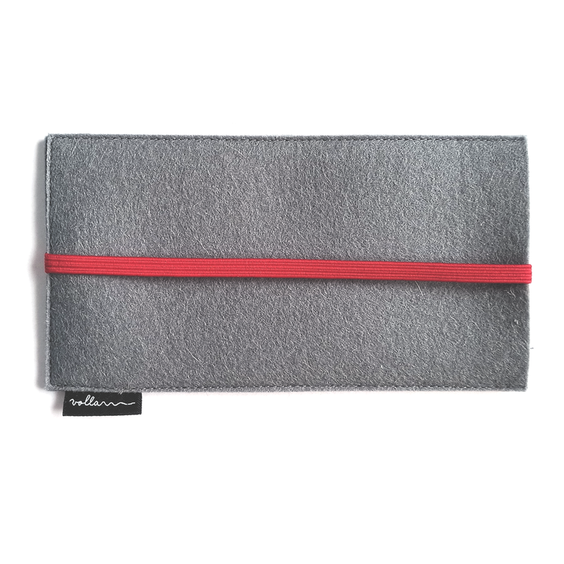 Felt Sleeve 22 Grey – Wool Felt with Red Safety Band — Volla Phones