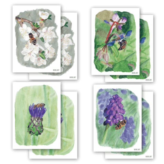 Bee Watercolor Postcard Set | 8 Cards Made from Recycled Paper — BIENE.ART