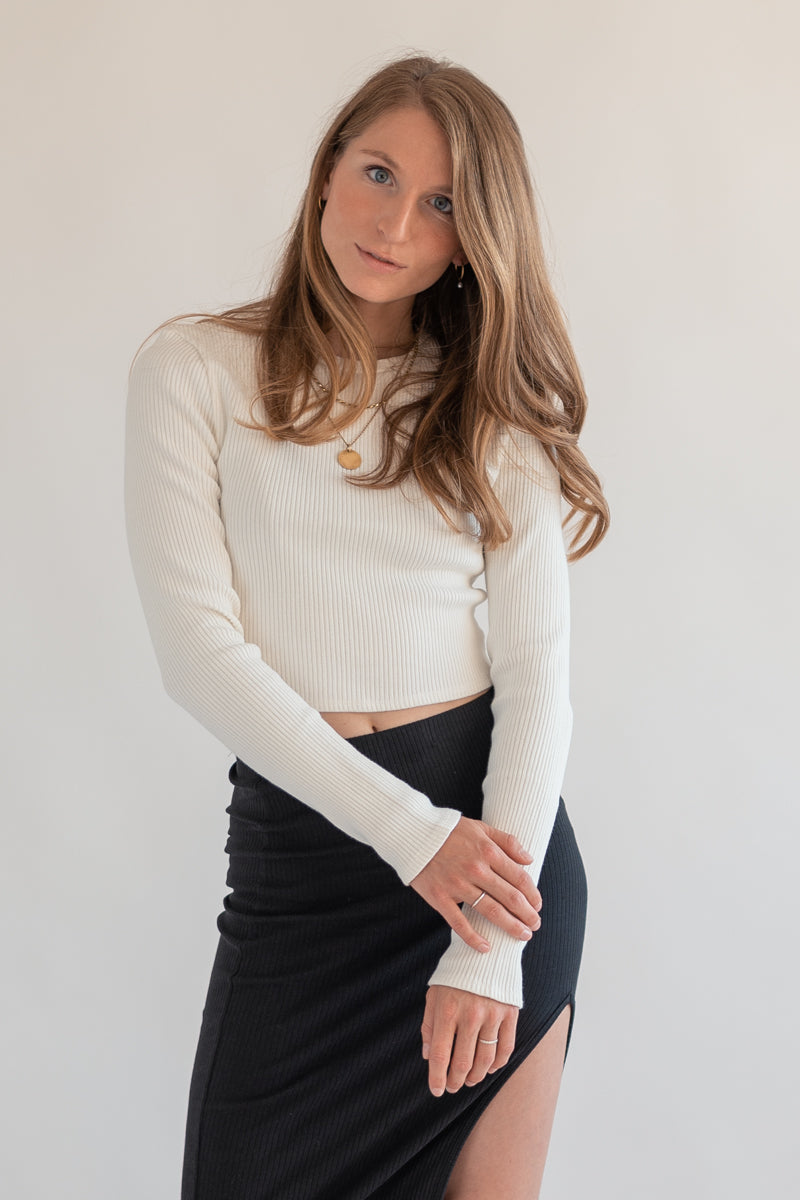 Long Sleeve Crop Top ELLA – Organic Cotton Off-White — Marenika