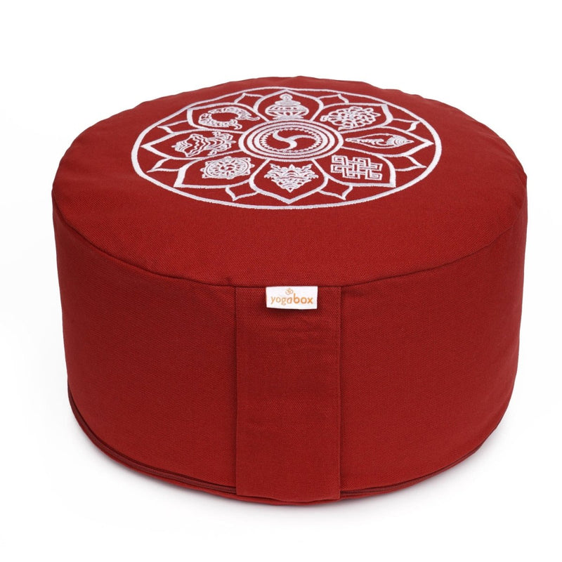 Meditationskissen Glückssitz® – 8 Glückverheißende Symbole, Buchweizen — YOVANA GmbH • yogabox.de