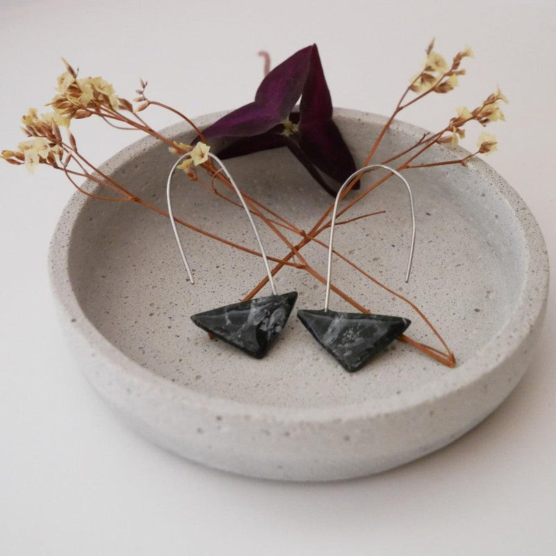 Triangle Earrings Black Marble – Cold Porcelain & Stainless Steel — Birdy Schmuck