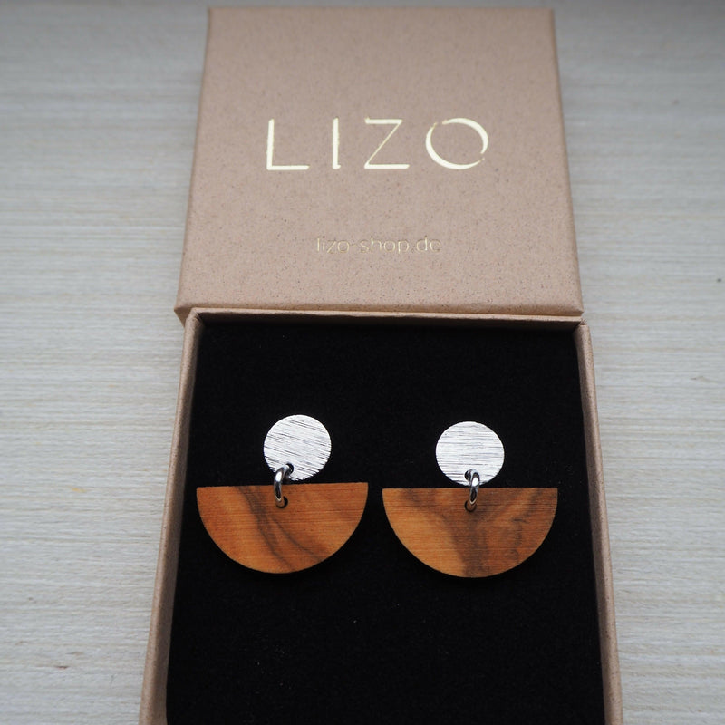 Olive Wood Half Moon Drop Earrings – Handmade in Cologne — LIZO