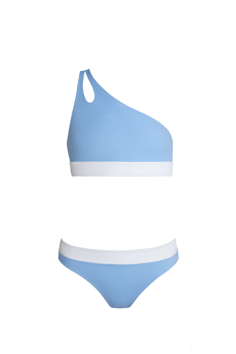 Cotton Beach Bikini Top Light Blue – Asymmetrical with Cut Out — Ansicht 7