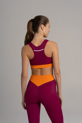 Sportsbra Lagonisi – Bordeaux | Mittelstarker Halt | Rückentasche | Recyceltes ECONYL®
